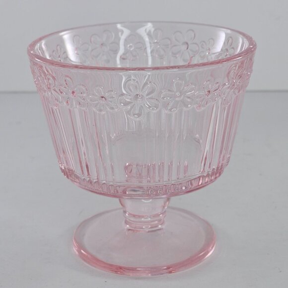 Daisy Flower Glass Dessert Pedestal Cups Set of 4 Blue Green PInk - Picture 5 of 12